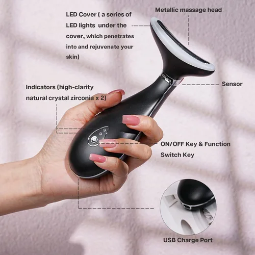 Vista 4 de VRAIKO Lily Masajeador de Cuello y Rostro, Herramienta para Esculpir la Cara, Dispositivo de Rejuvenecimiento de la Piel con Térmica, LED de Triple