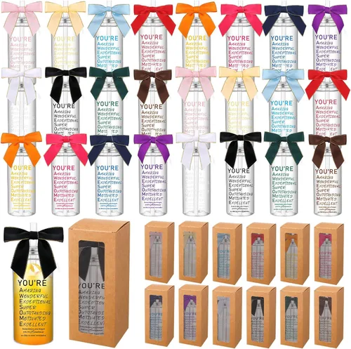 Skylety - Juego de 24 vasos de plástico inspiradores con tapas, popote y lazo, regalo de agradecimiento para el personal del equipo, regalo de