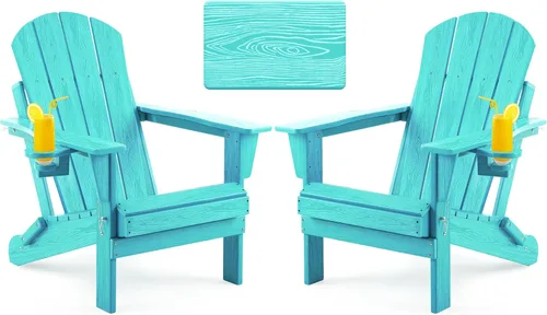 Vista 15 de Silla Adirondack plegable con textura de madera, sillas de patio resistente a la intemperie, silla de exterior, silla de césped con soporte