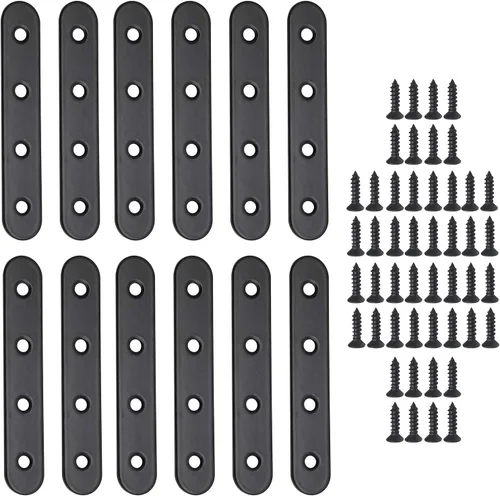 Vista 18 de Jiozermi 12 soportes rectos, soporte plano de 1.6 x 0.6 pulgadas, soporte recto de acero inoxidable, placas de unión para madera, tablero, marco