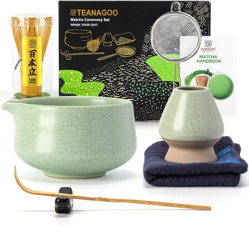 Vista 12 de TEANAGOO 7 piezas juego de batidor matcha, juego de matcha para ceremonia, juego de matcha Junware-Azul, juego de té matcha para hacer