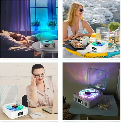 Vista 7 de The Waves - Reproductor de vinilo con luz ondulada, altavoz Bluetooth de vinilo ondulado compatible con Bluetooth, TF, modo AUX, tocadiscos