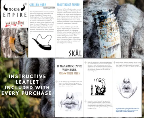 Vista 2 de Juego de cuerno de soplado rústico vikingo con soporte de madera y silbato, decoración de estilo tribal auténtico e instrumento de trompeta