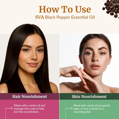 Vista 5 de SVA Aceite esencial de pimienta negra – 4 onzas líquidas – Aceite de pimienta negra 100% natural – para difusor, cuidado del cabello, cara, cuidado