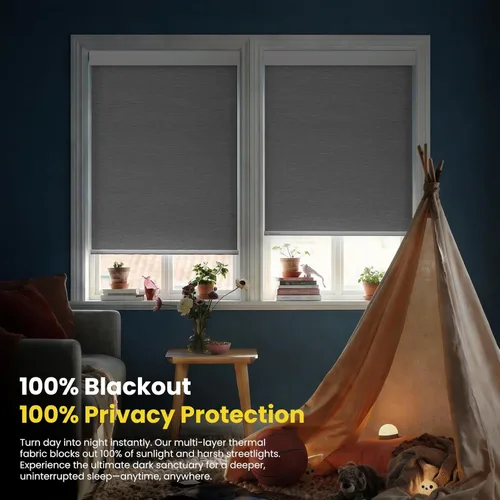 Vista 2 de Persianas enrollables automáticas motorizadas inalámbricas, persianas eléctricas con control remoto, persianas inteligentes (gris, 29 x 72 pulgadas)