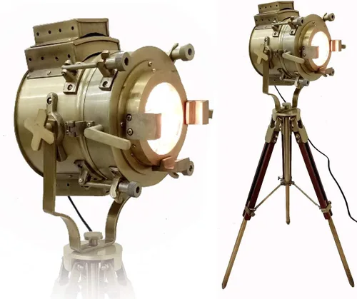 THOR INSTRUMENTS Proyector marino de teatro antiguo, trípode de madera náutica, foco retro, foco de estudio LED (lámpara de pie baja), decoración