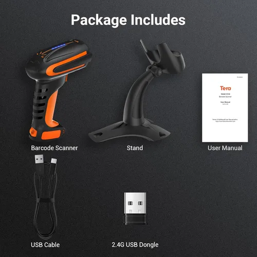 Vista 7 de Tera Escáner de código de barras inalámbrico 2D QR: versión Pro todo nuevo indicador de nivel de batería 2500mAh industrial a prueba de caídas 1D 2D