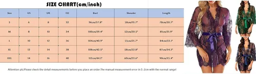 Vista 4 de Qopobobo Babydoll Lencería para mujer 2023 Kimono de encaje bata de manga larga lencería de malla vestido con cinturón