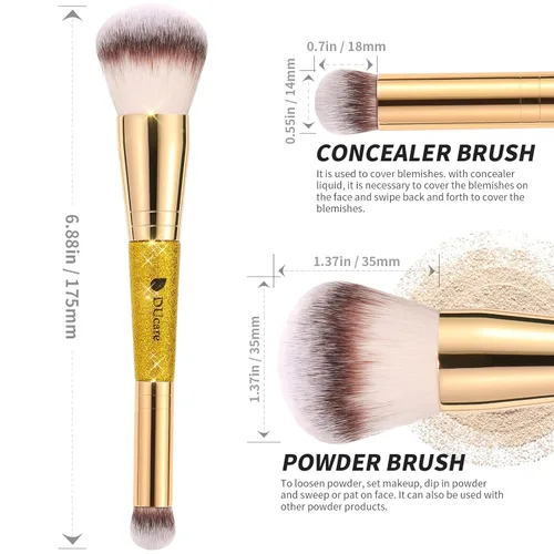 Vista 2 de DUcare Brochas de maquillaje de doble punta para base de polvo, cepillo corrector perfecto para líquido cónico redondeado, crema, polvo, mezcla