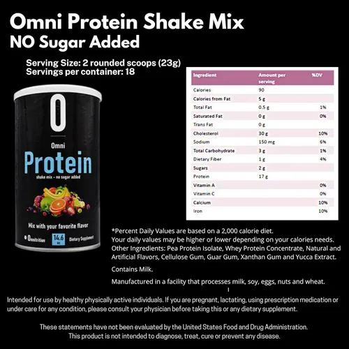 Vista 3 de Omnitrition Omni Protein Shake Mix (sin azúcar añadido), sin sabor, 14.6 onzas
