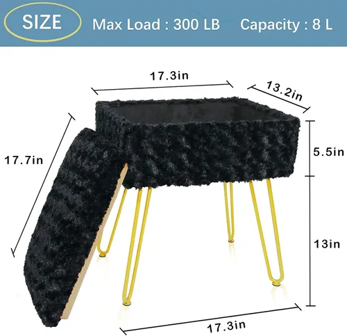 Vista 3 de Taburete de tocador de piel sintética con almacenamiento, taburetes de maquillaje para tocador, otomana suave, 4 patas de metal con pies