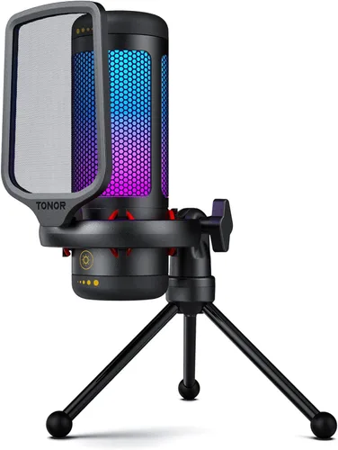 Vista 9 de TONOR Juego de micrófonos para juegos con brazo de brazo, micrófono de condensador vocal para PC con soporte, micrófono USB con luz RGB controlable