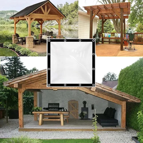 Vista 4 de Cortinas para exteriores impermeables, gruesas y transparentes, paneles laterales de pérgola para jardín, glorieta y mantente caliente, lona