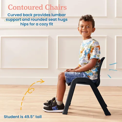 Vista 4 de ECR4Kids Silla apilable SitRight de plástico, 11 pulgadas, muebles de aula, negro, paquete de 4