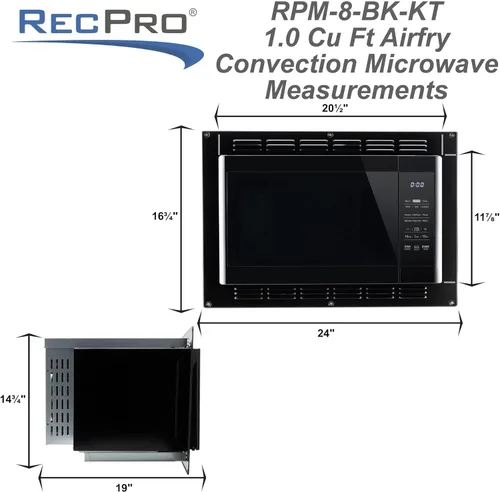 Vista 5 de RecPro Freidora de aire de cocina RV y microondas de convección con kit de moldura 1.0 pies cúbicos 120 V 6 modos de cocción (negro)