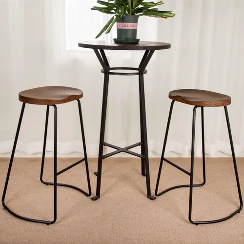 Vista 45 de HeuGah Juego de 4 taburetes de bar con asiento de silla de montar con patas de metal, taburetes rústicos de altura de mostrador sin respaldo