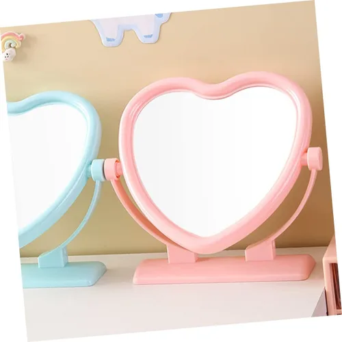 Vista 2 de Outanaya Espejo de mesa en forma de corazón de doble cara rosa tocador de escritorio decorativo espejo de 2 lados