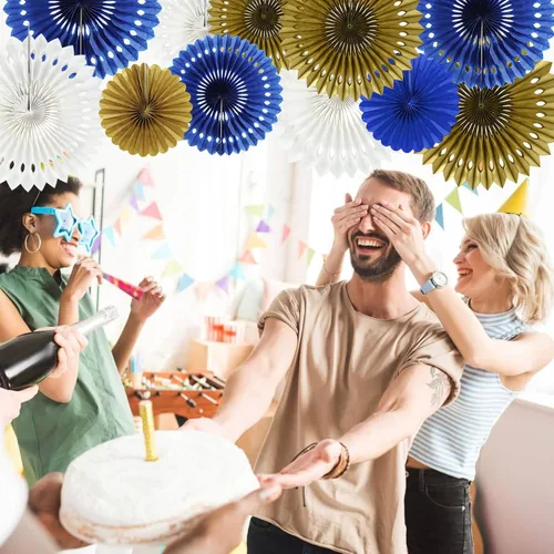 Vista 6 de BEISHIDA Juego de decoración de abanicos de papel redondos de panal de abeja para Año Nuevo, graduación, cumpleaños, boda, despedida de soltera