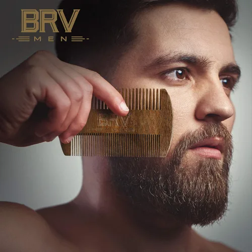 Vista 7 de BRV MEN Peine para barba y bigote, sándalo verde 100% natural, peine de barba de bolsillo con funda de transporte, peine de barba de madera