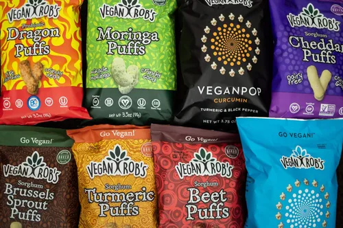 Vista 5 de Vegan Rob's Puffs Coliflor, bolsas de aperitivos 1.25 (paquete de 12), coliflor probiótica, 15 onzas