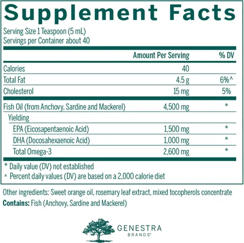 Vista 2 de Genestra Brands Super EFA Forte Liquid Fórmula de aceite de pescado para apoyar la salud cognitiva, cardiovascular y articular, sabor natural a