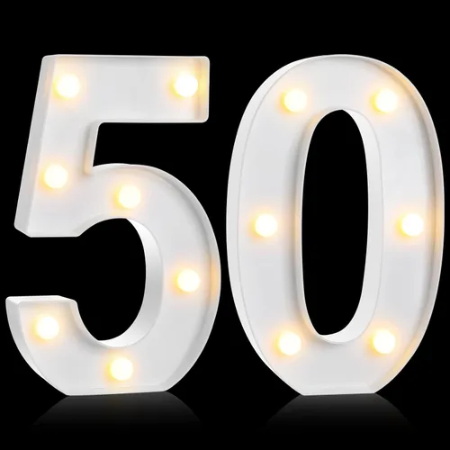 Vista 19 de Treela Números LED iluminados decorativos de 8.7'' de cumpleaños, letrero de números de marquesina de purpurina para decoración de fiesta