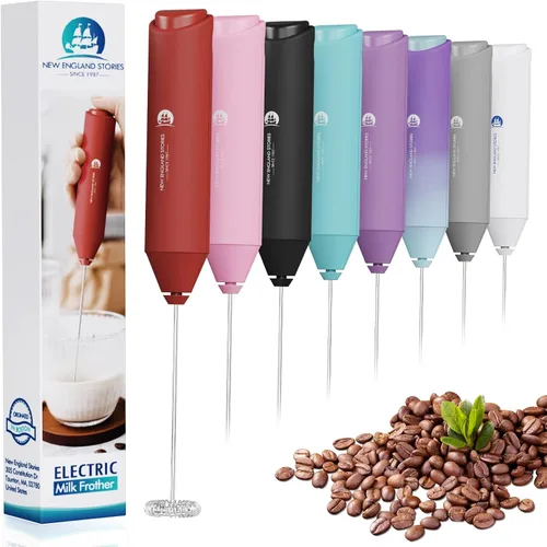 Vista 10 de New England Stories - Potente espumador de leche de mano, mini batidor de bebidas para café, capuchino, latte, matcha, chocolate caliente, sin