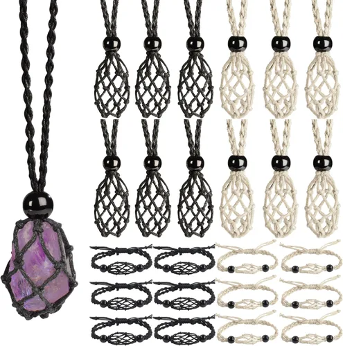 Vista 8 de 24Pcs Collar de Cristal Ajustable Collar de Piedra de Cristal Collar con Colgante Cordón de Collar Trenzado a Mano Cuerdas para Hacer Joyería