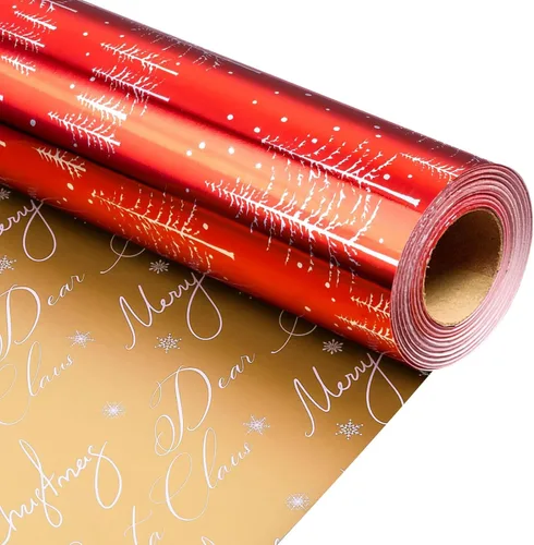 Vista 23 de MAYPLUSS - Rollo de papel de regalo para Navidad - mini-rollo, 17 pulgadas x 120 pulgadas por rollo - 3 diferentes diseños navideños en negro