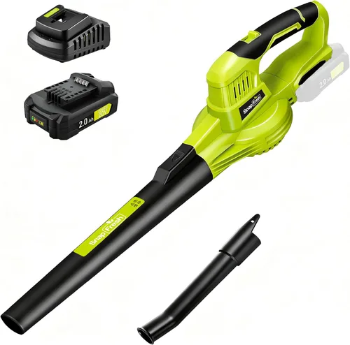SnapFresh Soplador de hojas inalámbrico - Soplador eléctrico de hojas de 20 V con batería de 2.0 Ah y cargador - Soplador de hojas ligero de 2
