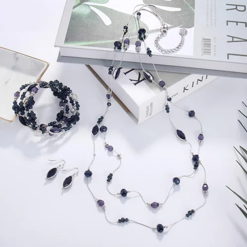 Vista 2 de Coiris Collar largo con cuentas de alambre de ilusión de 2 capas con pendientes, collar largo para mujer