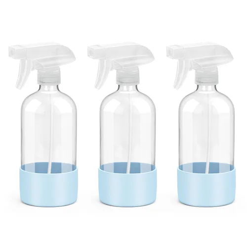 Vista 12 de Rionisor - Botellas de cristal con rociador con protección de manga de silicona, contenedores recargables vacíos de 16 oz, Negro, 1 paquete