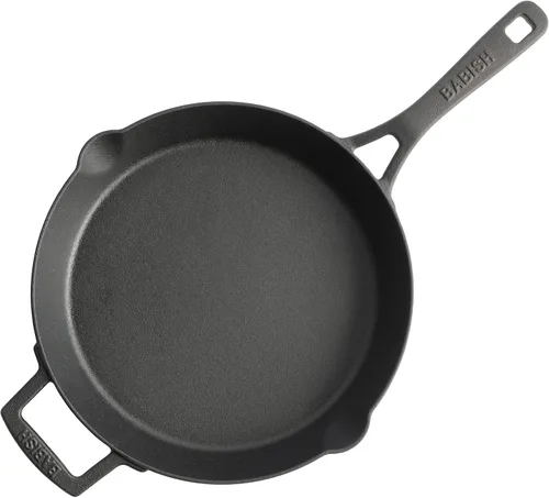 Vista 2 de Babish Sartén de hierro fundido presazonado de 10 pulgadas – Sartén antiadherente duradera para sellar, saltear y usar en el horno