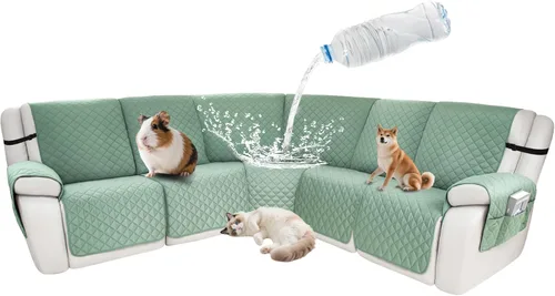 Vista 18 de Fundas impermeables para sofá reclinable seccional en forma de L, 7 piezas, antideslizantes, lavables, juego de fundas reclinables para mascotas