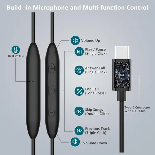 Vista 4 de Auriculares USB C, auriculares con cable USB C compatibles con Samsung Galaxy Series USB tipo C puerto también apto para iPhone 15/16, iPad