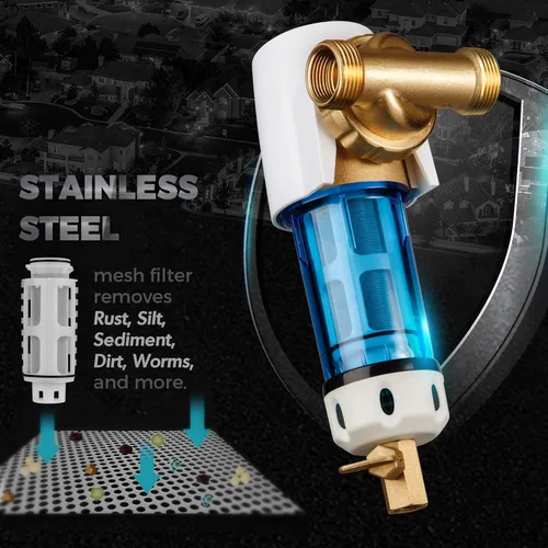 Vista 3 de iSpring WSP50GR+ACPF12MPT12x2 Reusable Spin Down Sediment Water Filter, 50 Micron, White