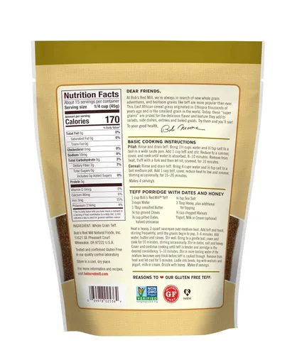 Vista 2 de Bob's Red Mill Teff de Grano Entero, 24 oz (Paquete de 1) - Sin OGM, Grano Entero, Vegano, Kosher