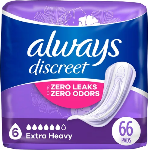 Vista 11 de Always Discreet Almohadillas para incontinencia adulta para mujer, absorción extra pesada, longitud larga, almohadillas posparto, 45