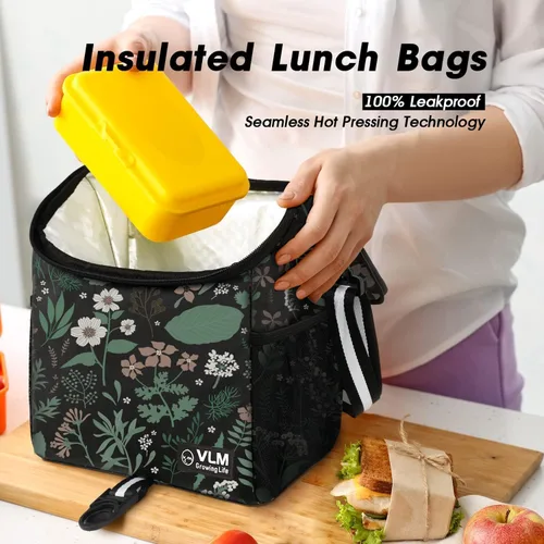 Vista 3 de VLM Lonchera para mujer, bolsa de almuerzo aislada para mujer con correa de hombro ajustable, bonita bolsa de almuerzo para el trabajo, picnic