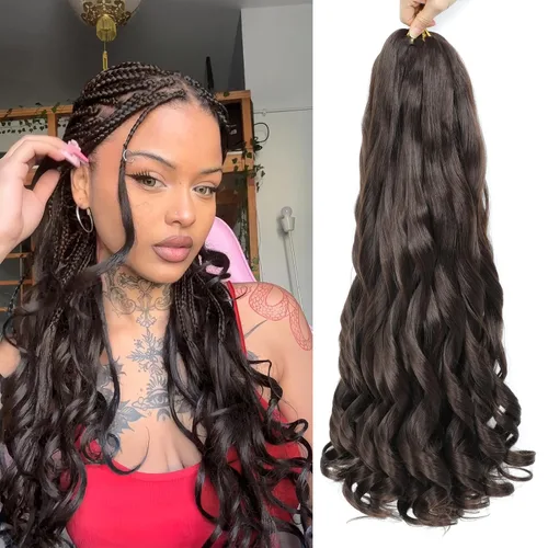 Vista 7 de YUUYEE Cabello rizado con trenzas francesas de 14 pulgadas, 8 paquetes de cabello rizado preestirado con ondas sueltas y trenzas de ganchillo de 1b