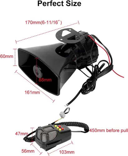 Vista 5 de Partol Cuerno de sirena de coche 5 tonos altavoz de sirena de vehículo con micrófono sistema de altavoz PA 12 V 100 W amplificador de sonido