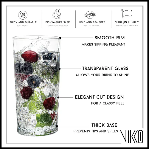 Vista 2 de Vikko Vasos para Beber, Juego de 6 Vasos Altos para Bebidas Estilo Cristal, Vasos Old Fashioned Highball de 12.25 Onzas, Vasos Collins Texturizados