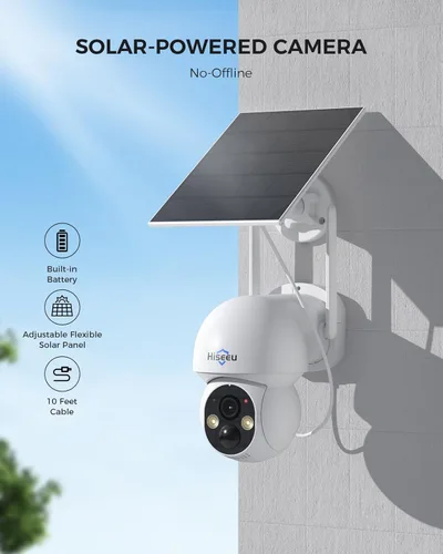 Vista 2 de Hiseeu Cámara de seguridad solar para exteriores, cámaras de 4MP, sistema de cámaras de seguridad inalámbricas para el hogar, visión nocturna a