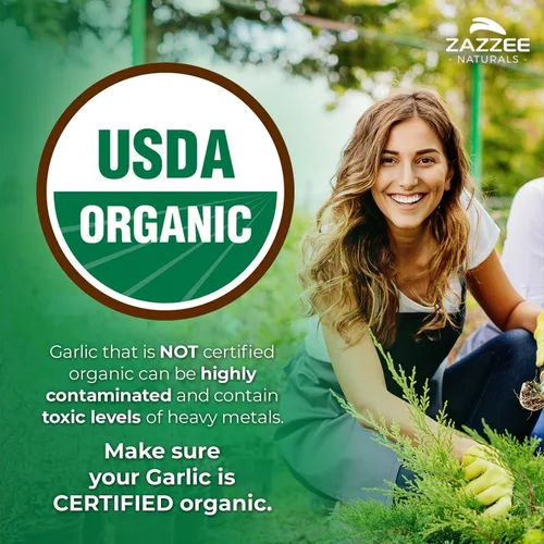 Vista 2 de Zazzee - Ajo orgánico USDA sin olor, extracto 20:1 de 5000 mg, 100 cápsulas veganas, suministro de más de 3 meses, estandarizado, extracto