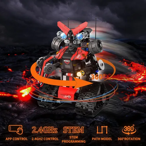 Vista 3 de Kit de construcción de robot STEM 5 en 1, control remoto y por aplicación, auto RC / corredor / robot/bulldozer/tanque para niños de 6, 7, 8 a 12