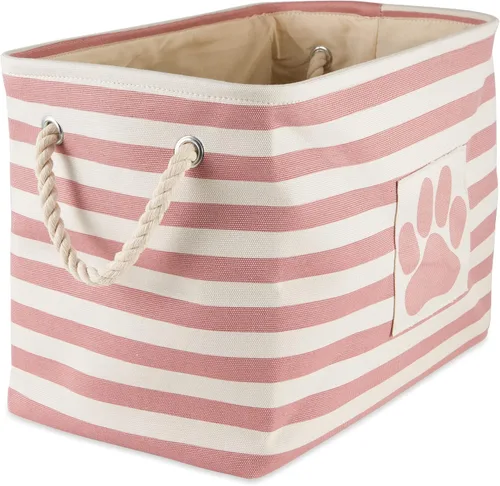 Vista 33 de Bone Dry - Cesta de almacenamiento para mascotas, diseño de parche de pata rayado, aguamarina, rectángulo pequeño