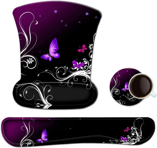 Vista 13 de ToLuLu - Juego de tapetes ergonómicos para teclado y mouse, con soporte para muñeca para laptop, tapete de gel para teclado y mouse con espuma