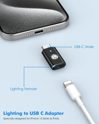 Vista 2 de MoKo Adaptador Lightning hembra a USB C macho, paquete de 2, adaptador Lightning USB C para iPhone 15/16 Pro/16 Pro Max/Plus, Galaxy S24, iPad