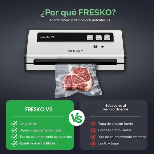 Vista 6 de Máquina selladora al vacío FRESKO con detección automática de bolsas, doble sellado térmico, sellador de alimentos compacto, fácil de usar, kit