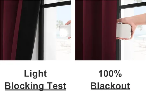 Vista 4 de Cortinas 100% opacas, 2 paneles, aislamiento térmico, doble capa con forro negro para cuarto de bebé, con ojales superiores
